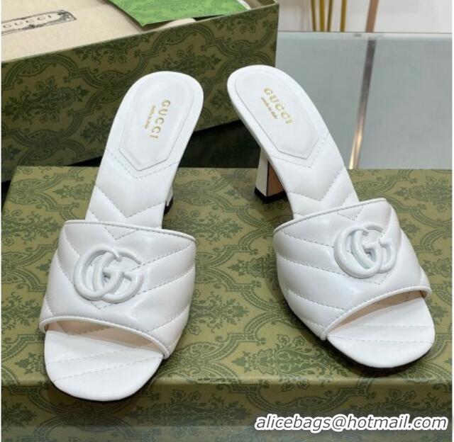 Top Design Gucci Leather Heel Slide Sandals 7.5cm with Double G All White 407099