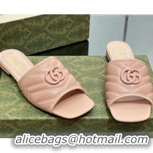 Discount Gucci Leather Flat Slide Sandals with Double G Nude Pink 0407100