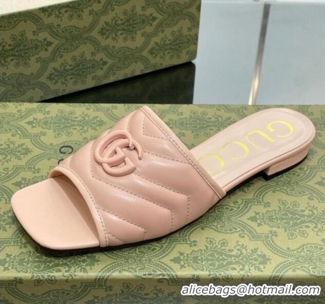 Discount Gucci Leather Flat Slide Sandals with Double G Nude Pink 0407100