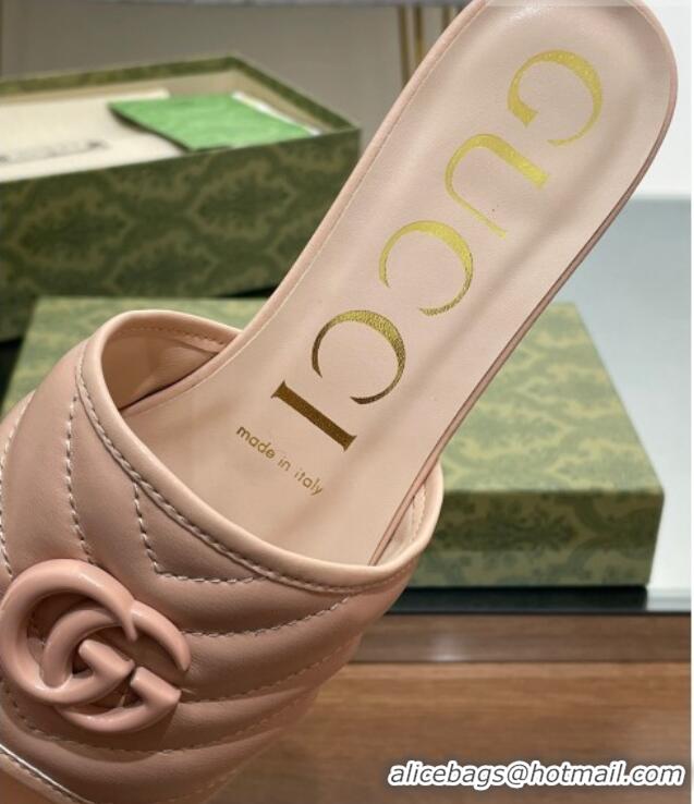 Discount Gucci Leather Flat Slide Sandals with Double G Nude Pink 0407100