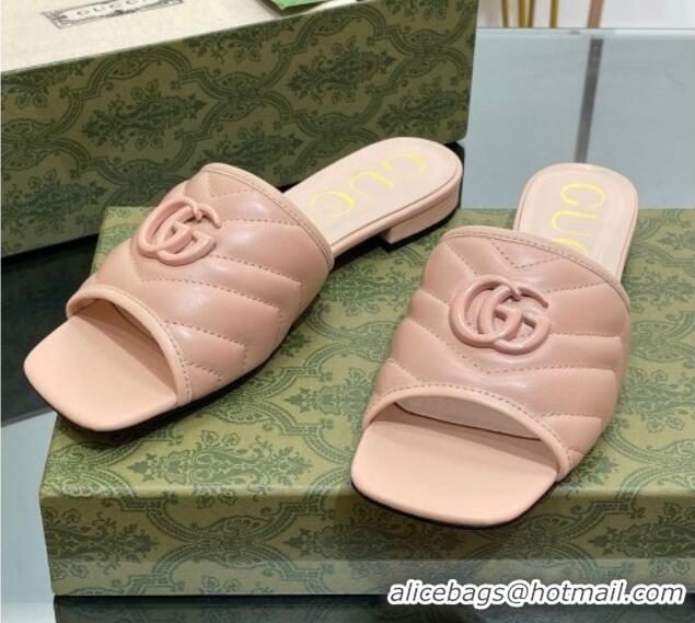 Discount Gucci Leather Flat Slide Sandals with Double G Nude Pink 0407100