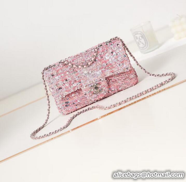 Super Quality Chanel 23C Sequins CF Shoulder Bag AS3965 Pink