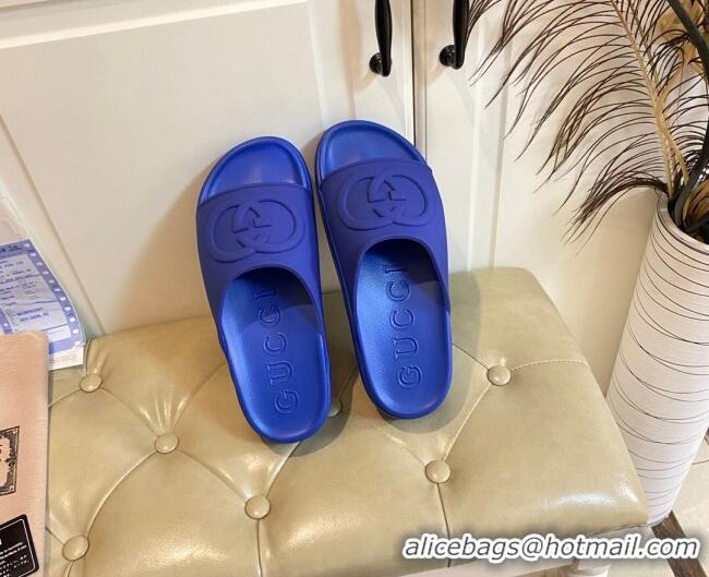 Purchase Gucci Rubber Platform Slide Sandal with Interlocking G Blue 420112