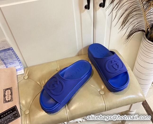 Purchase Gucci Rubber Platform Slide Sandal with Interlocking G Blue 420112