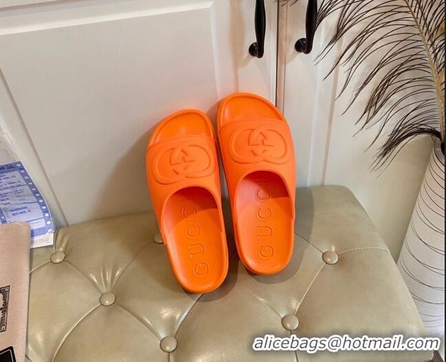 Unique Style Gucci Rubber Platform Slide Sandal with Interlocking G Orange 420113