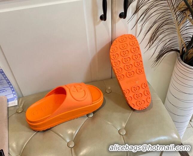 Unique Style Gucci Rubber Platform Slide Sandal with Interlocking G Orange 420113