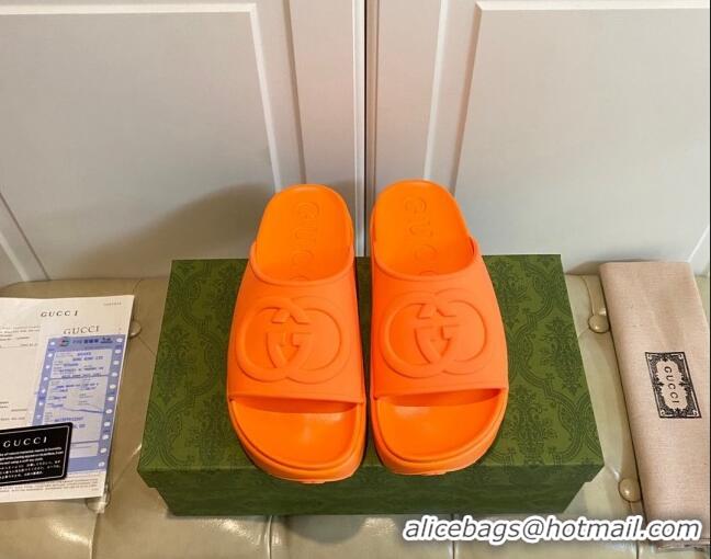 Unique Style Gucci Rubber Platform Slide Sandal with Interlocking G Orange 420113