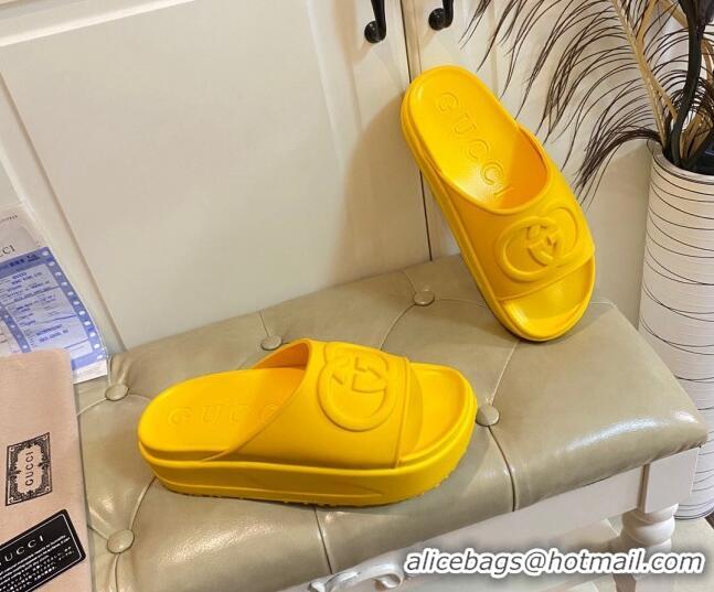 Popular Style Gucci Rubber Platform Slide Sandal with Interlocking G Yellow 420116