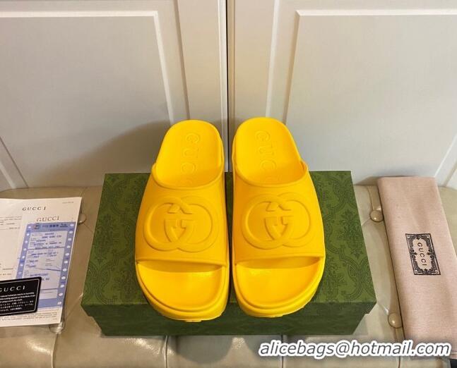 Popular Style Gucci Rubber Platform Slide Sandal with Interlocking G Yellow 420116