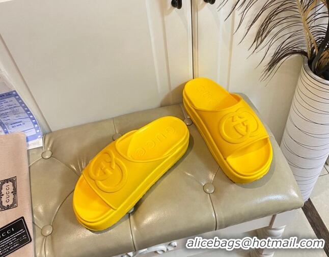 Popular Style Gucci Rubber Platform Slide Sandal with Interlocking G Yellow 420116