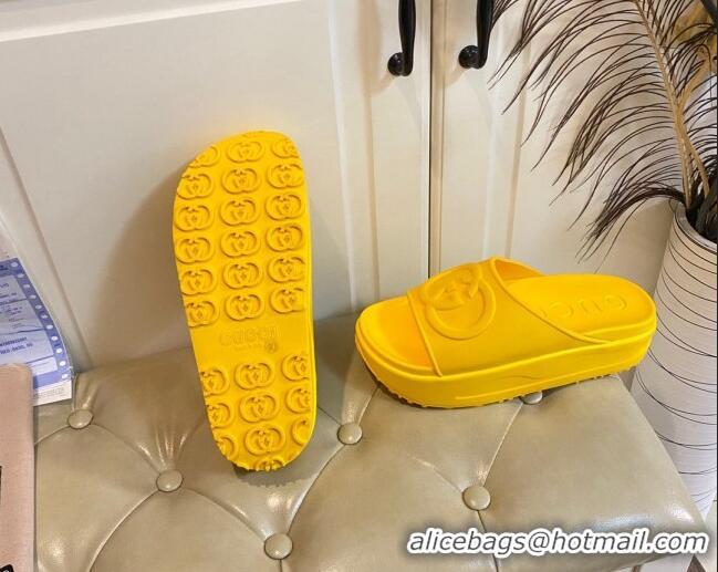 Popular Style Gucci Rubber Platform Slide Sandal with Interlocking G Yellow 420116