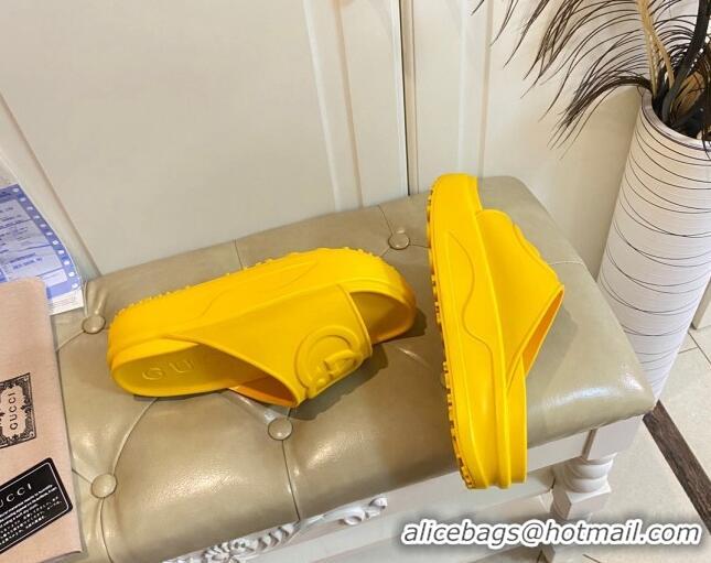 Popular Style Gucci Rubber Platform Slide Sandal with Interlocking G Yellow 420116