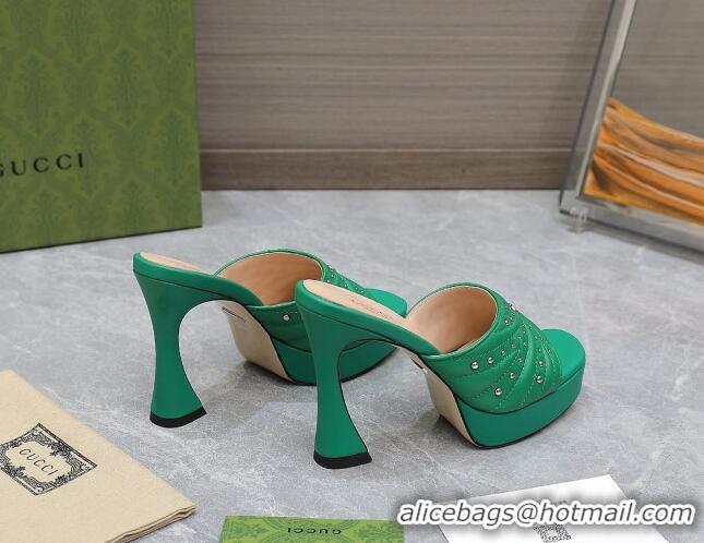 Unique Style Gucci Studded Leather Platform Slide Sandals 11 with GG Green 420122