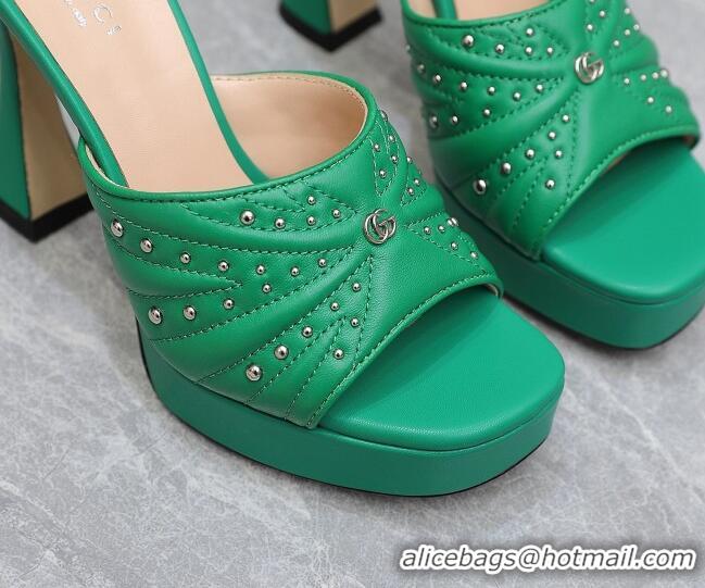 Unique Style Gucci Studded Leather Platform Slide Sandals 11 with GG Green 420122