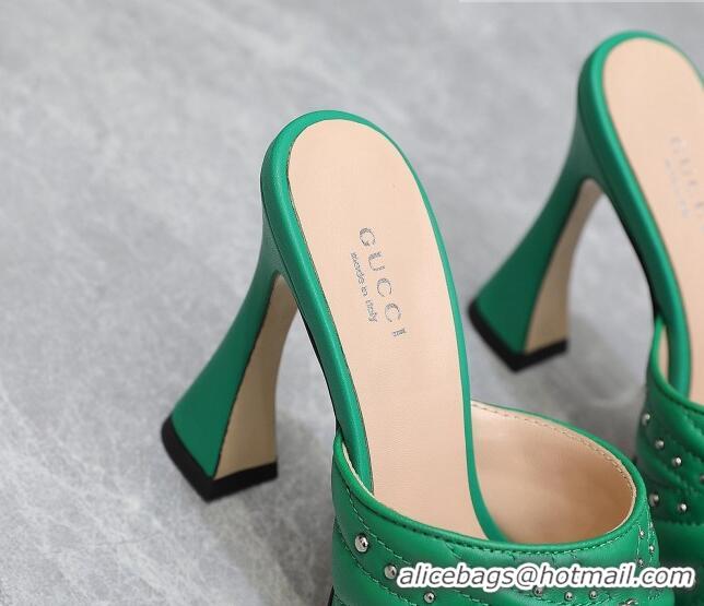 Unique Style Gucci Studded Leather Platform Slide Sandals 11 with GG Green 420122