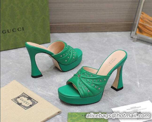 Unique Style Gucci Studded Leather Platform Slide Sandals 11 with GG Green 420122