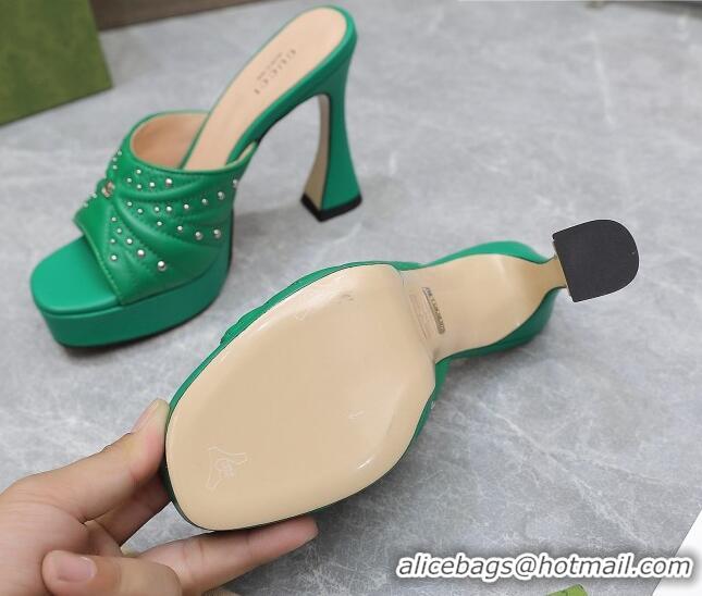 Unique Style Gucci Studded Leather Platform Slide Sandals 11 with GG Green 420122