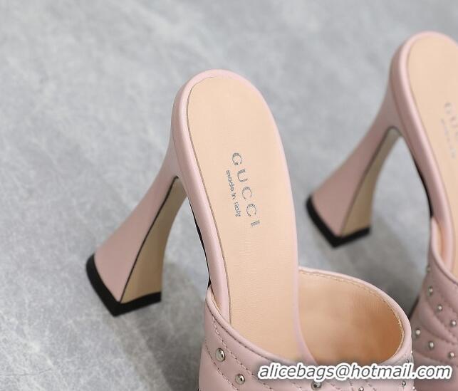 Luxury Discount Gucci Studded Leather Platform Slide Sandals 11 with GG Light Pink 420123