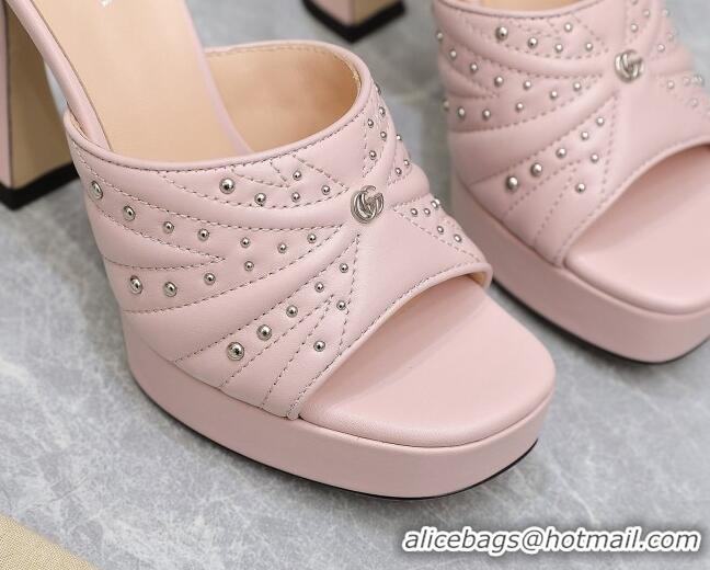 Luxury Discount Gucci Studded Leather Platform Slide Sandals 11 with GG Light Pink 420123