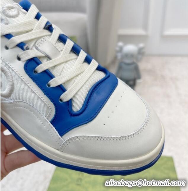 Good Quality Gucci MAC80 Sneakers in Leather and Fabric White/Blue 420128