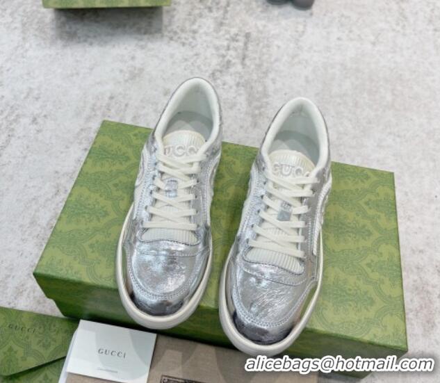 Pretty Style Gucci MAC80 Sneakers in Leather and Fabric Silver 0420129