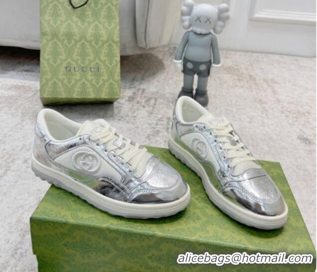 Pretty Style Gucci MAC80 Sneakers in Leather and Fabric Silver 0420129