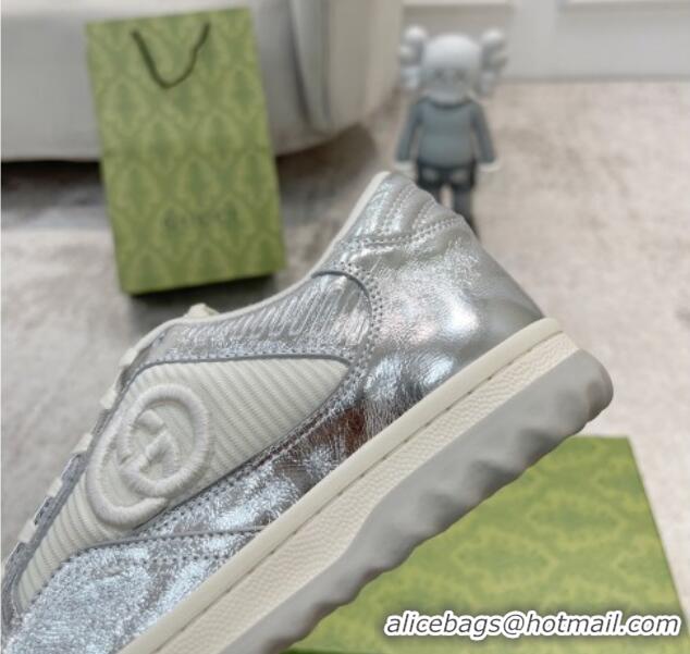 Pretty Style Gucci MAC80 Sneakers in Leather and Fabric Silver 0420129