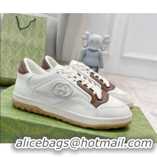 Classic Gucci MAC80 Sneakers in Leather and Fabric White/Brown 0420132