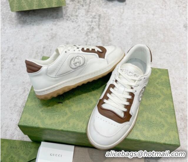 Classic Gucci MAC80 Sneakers in Leather and Fabric White/Brown 0420132