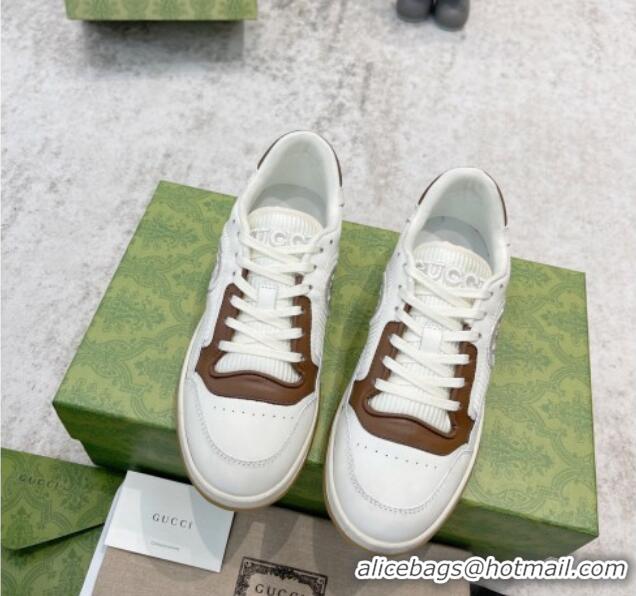 Classic Gucci MAC80 Sneakers in Leather and Fabric White/Brown 0420132