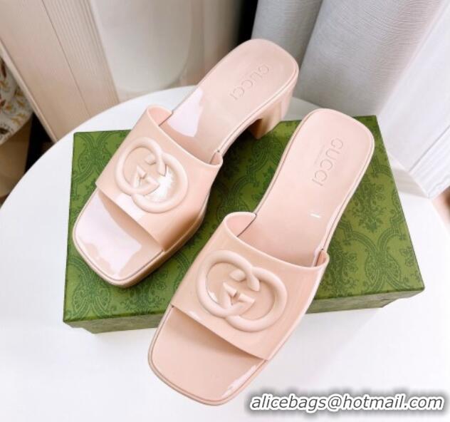 Perfect Gucci Rubber Heel Slide Sandals 5.5cm with Interlocking G Nude 425067