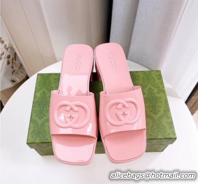 Stylish Gucci Rubber Heel Slide Sandals 5.5cm with Interlocking G Pink 425068