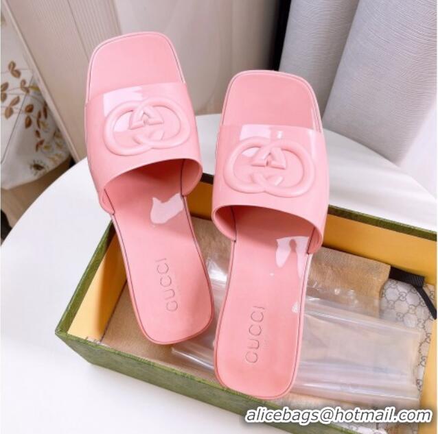 Stylish Gucci Rubber Heel Slide Sandals 5.5cm with Interlocking G Pink 425068