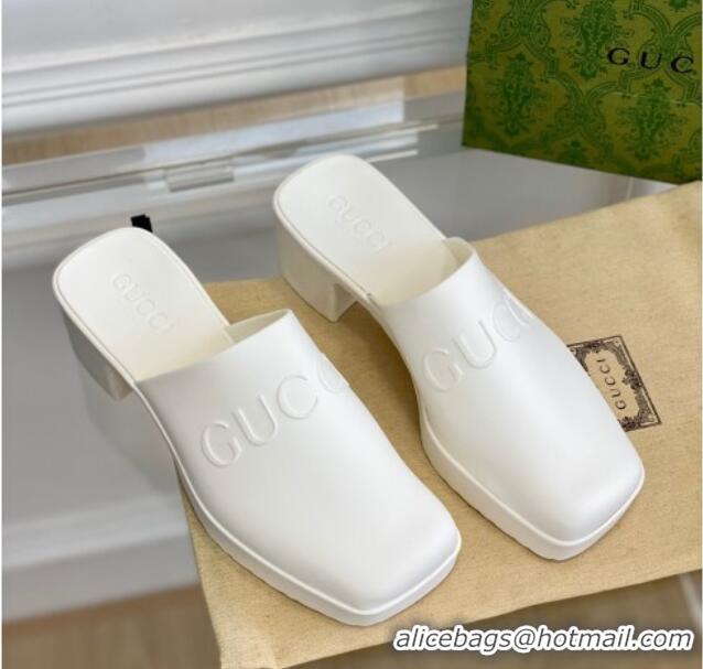 Luxury Gucci Women's Rubber Slip-on Heel Sandals 5.5cm White 607022