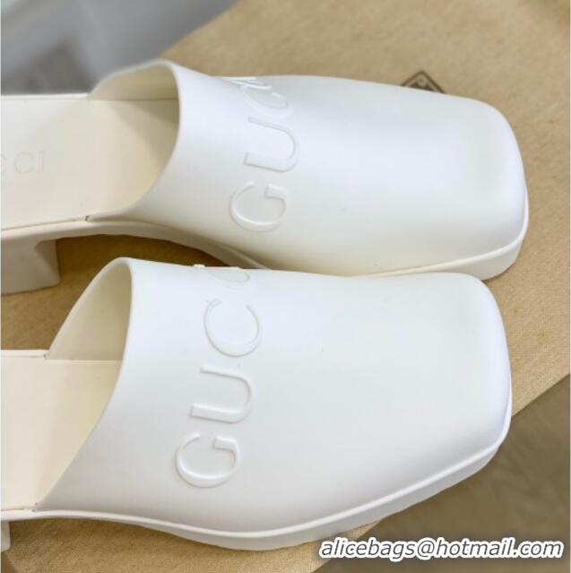 Luxury Gucci Women's Rubber Slip-on Heel Sandals 5.5cm White 607022