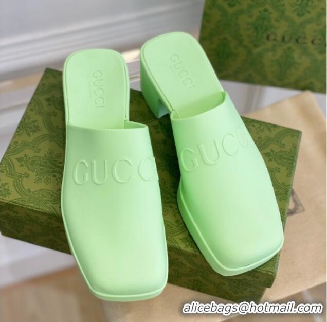 Best Price Gucci Women's Rubber Slip-on Heel Sandals 5.5cm Light Green 607023