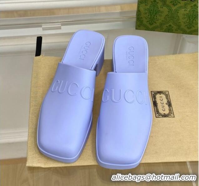 Top Grade Gucci Women's Rubber Slip-on Heel Sandals 5.5cm Light Purple 607024