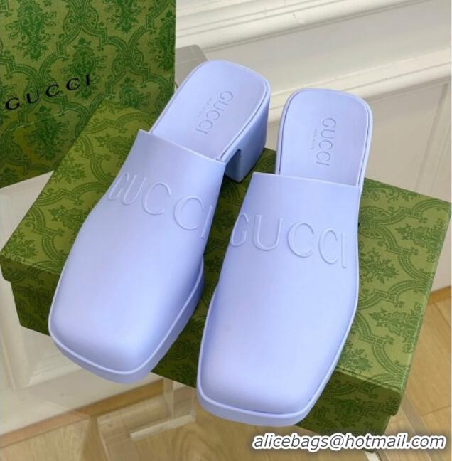 Top Grade Gucci Women's Rubber Slip-on Heel Sandals 5.5cm Light Purple 607024