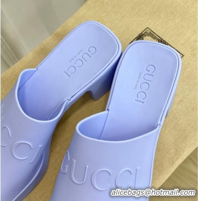 Top Grade Gucci Women's Rubber Slip-on Heel Sandals 5.5cm Light Purple 607024