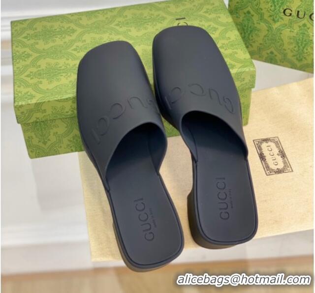 Luxurious Gucci Women's Rubber Slip-on Heel Sandals 5.5cm Black 607025