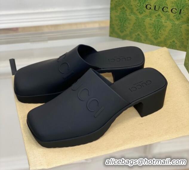 Luxurious Gucci Women's Rubber Slip-on Heel Sandals 5.5cm Black 607025