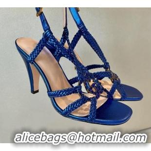 Sumptuous Gucci Isa Leather Heel Sandals 9cm with Crystal Interlocking G Blue 607028