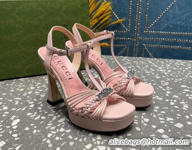 Purchase Gucci Lambskin Platform High Heel Sandals 11cm with GG Chain Light Pink 607043