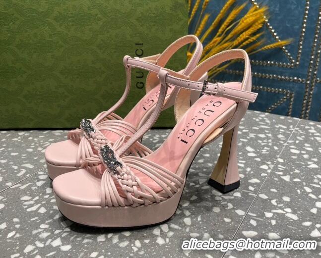 Purchase Gucci Lambskin Platform High Heel Sandals 11cm with GG Chain Light Pink 607043