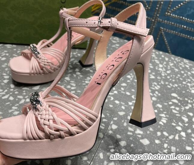 Purchase Gucci Lambskin Platform High Heel Sandals 11cm with GG Chain Light Pink 607043