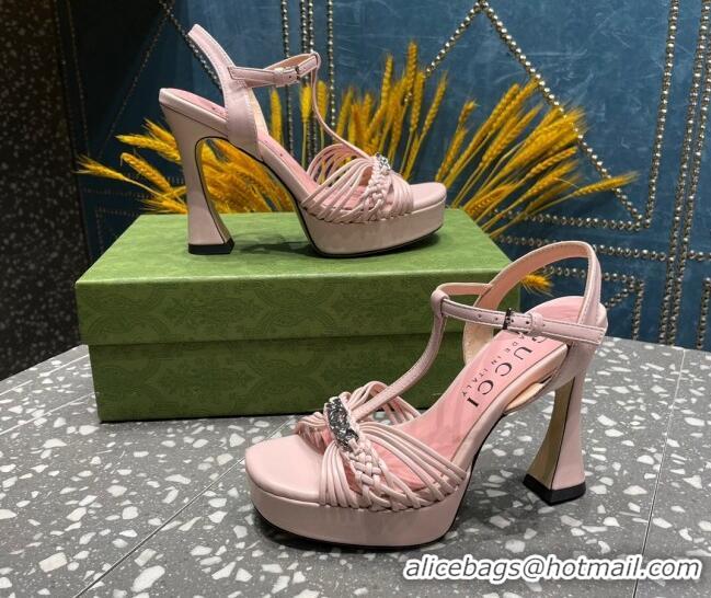 Purchase Gucci Lambskin Platform High Heel Sandals 11cm with GG Chain Light Pink 607043