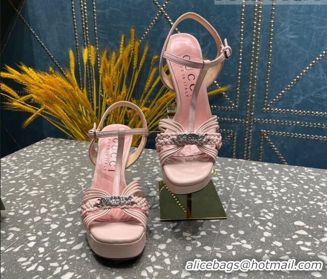 Purchase Gucci Lambskin Platform High Heel Sandals 11cm with GG Chain Light Pink 607043