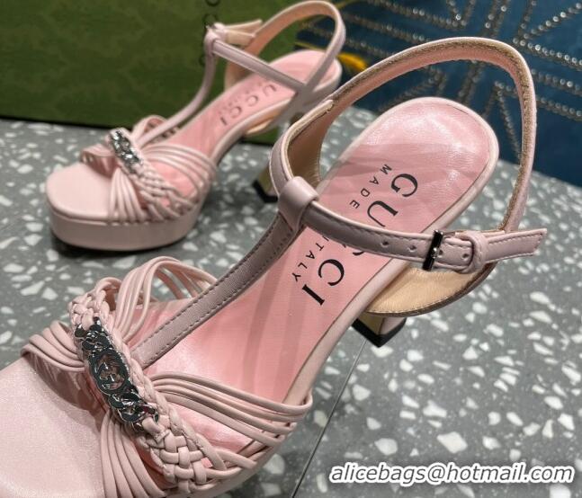 Purchase Gucci Lambskin Platform High Heel Sandals 11cm with GG Chain Light Pink 607043