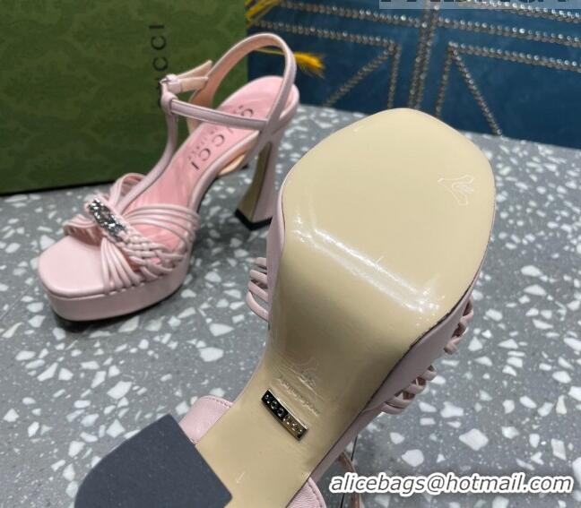 Purchase Gucci Lambskin Platform High Heel Sandals 11cm with GG Chain Light Pink 607043