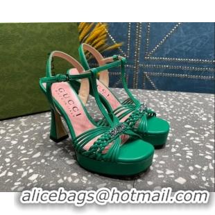 Shop Duplicate Gucci Lambskin Platform High Heel Sandals 11cm with GG Chain Green 607045